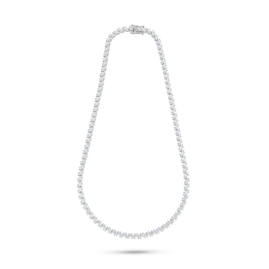 Sterling Silver 925 Necklace Rhodium Plated Embedded With White Zircon