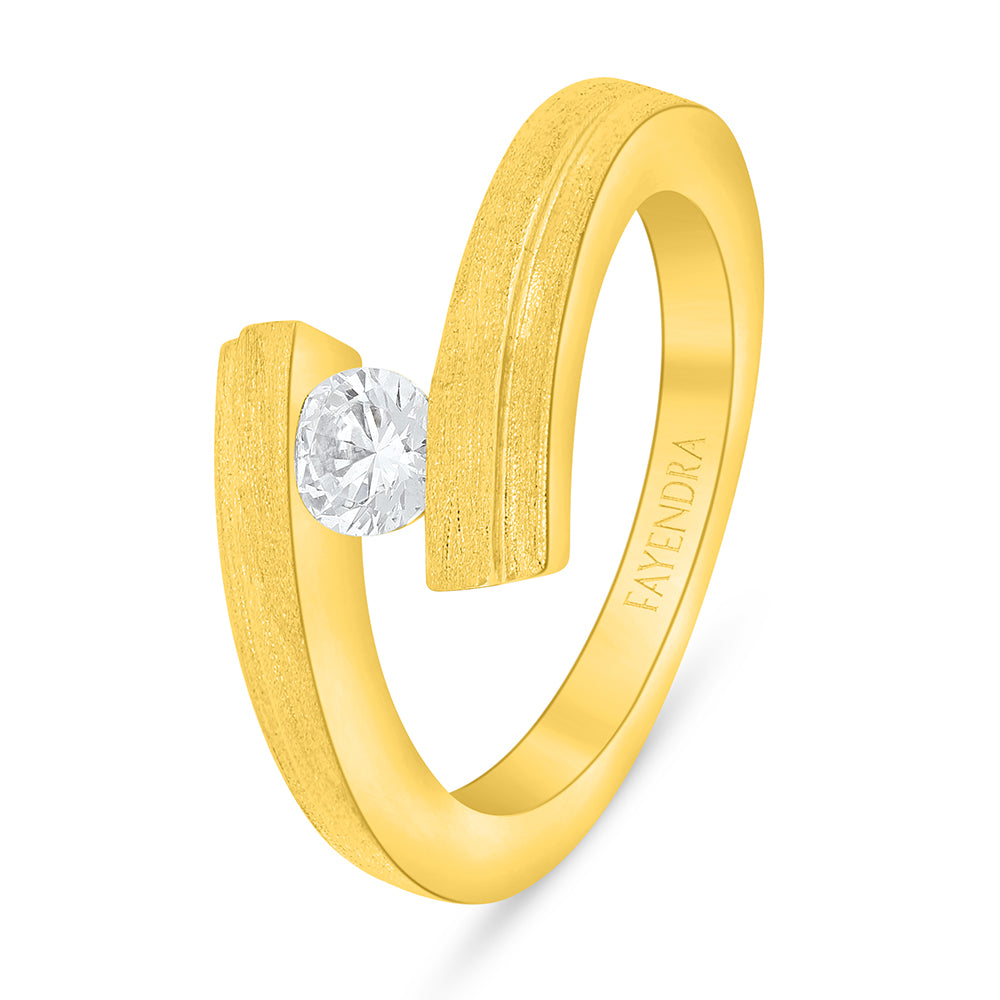 خاتم من الفضة الخالصة عيار 925 مطلي ذهبي مرصع فص ابيض