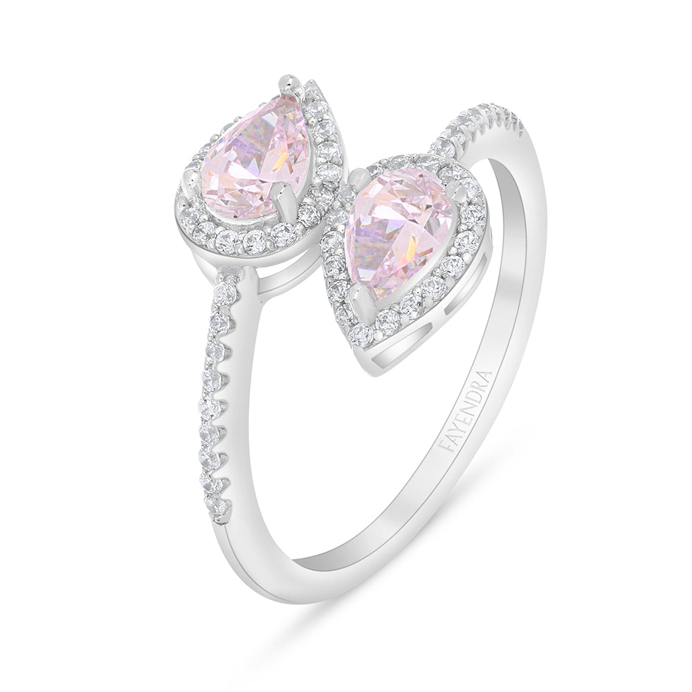 Sterling Silver 925 Ring Rhodium Plated Embedded With Pink Zircon And White Zircon