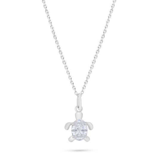 Sterling Silver 925 Necklace Rhodium Plated Embedded With White Zircon