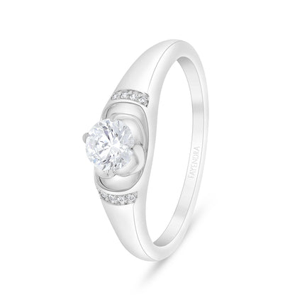 Sterling Silver 925 Ring Rhodium Plated Embedded With White Zircon