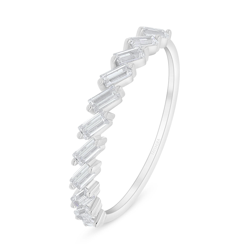 Sterling Silver 925 Ring Rhodium Plated Embedded With White Zircon