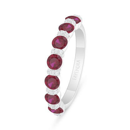 Sterling Silver 925 Ring Rhodium Plated Embedded With Ruby Corundum And White Zircon
