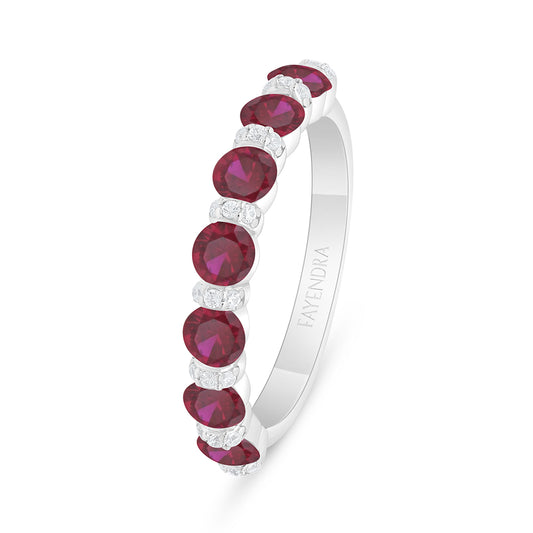 Sterling Silver 925 Ring Rhodium Plated Embedded With Ruby Corundum And White Zircon