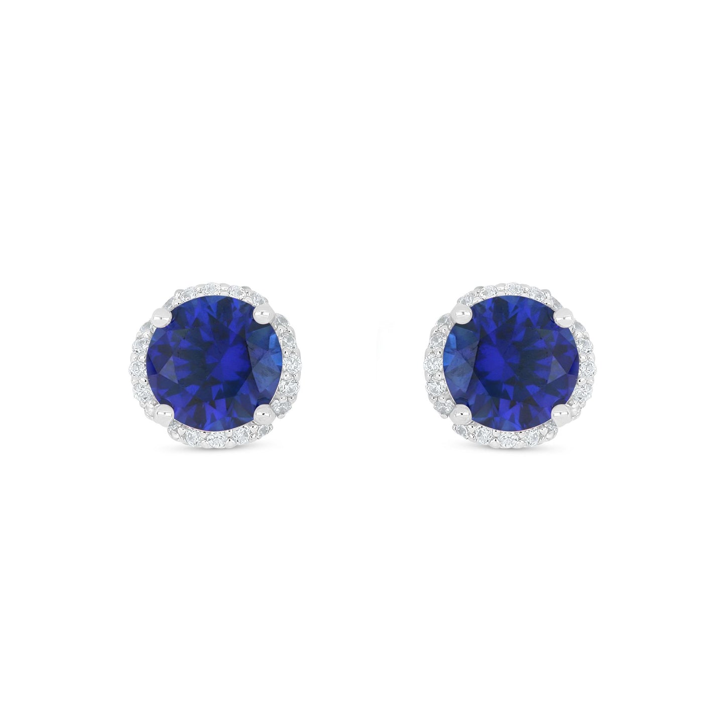 Sterling Silver 925 Earring Rhodium Plated Embedded With Sapphire Corundum And White Zircon