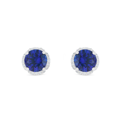 Sterling Silver 925 Earring Rhodium Plated Embedded With Sapphire Corundum And White Zircon