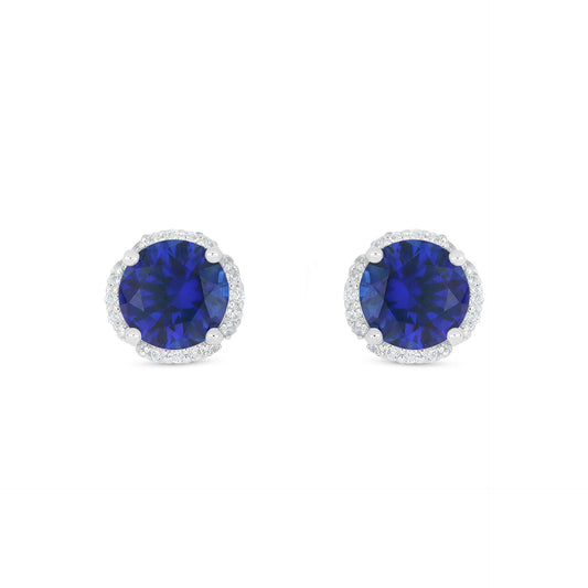 Sterling Silver 925 Earring Rhodium Plated Embedded With Sapphire Corundum And White Zircon