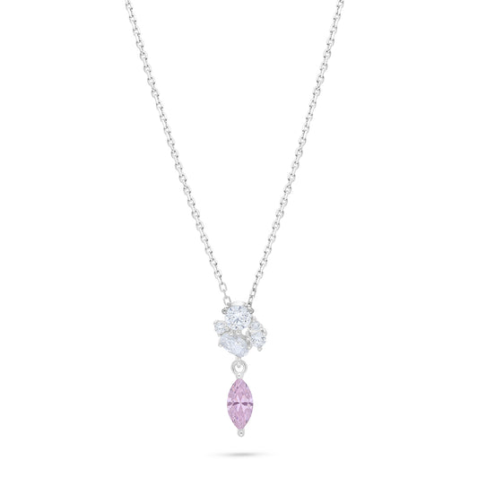 Sterling Silver 925 Necklace Rhodium Plated Embedded With pink Zircon And White Zircon