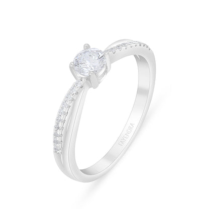 Sterling Silver 925 Ring Rhodium Plated Embedded With White Zircon