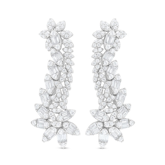 Sterling Silver 925 Earring Rhodium Plated Embedded With White Zircon