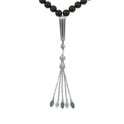 Rosary 33 Sterling Silver 925 Set Oxidized Embedded With Black Agate Cabochon Bead 10 ML LOGO
