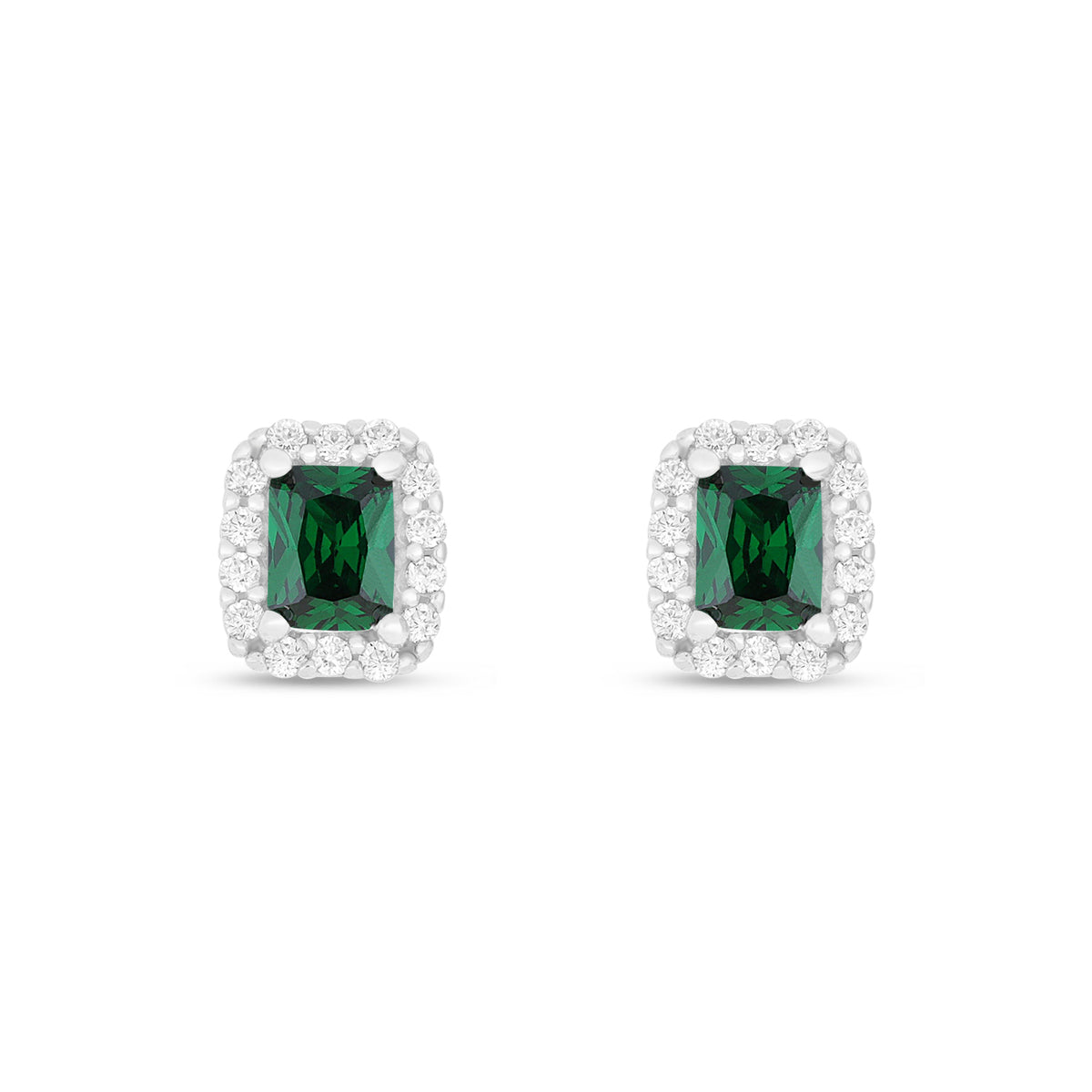 Sterling Silver 925 Earring Rhodium Plated Embedded With Emerald Zircon And White Zircon