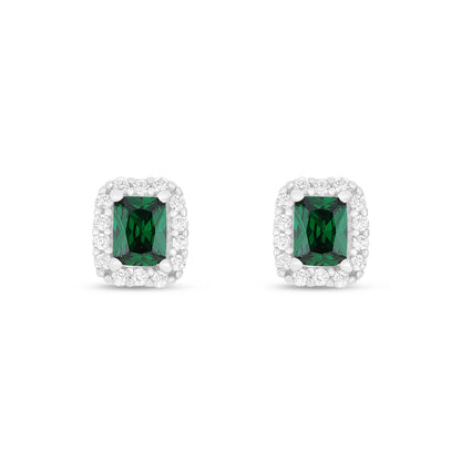 Sterling Silver 925 Earring Rhodium Plated Embedded With Emerald Zircon And White Zircon