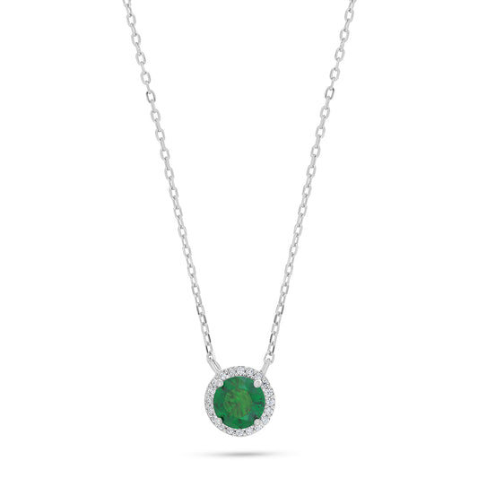 Sterling Silver 925 Necklace Rhodium Plated Embedded With Emerald Zircon And White Zircon