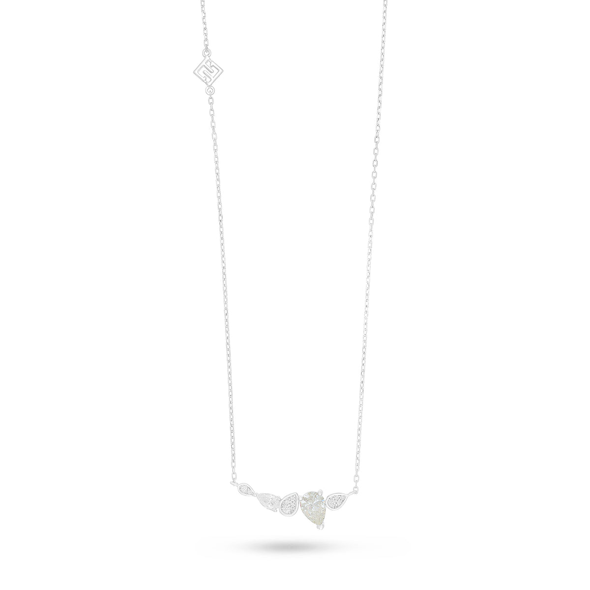 Sterling Silver 925 Necklace Rhodium Plated Embedded With Diamond Zircon And White Zircon