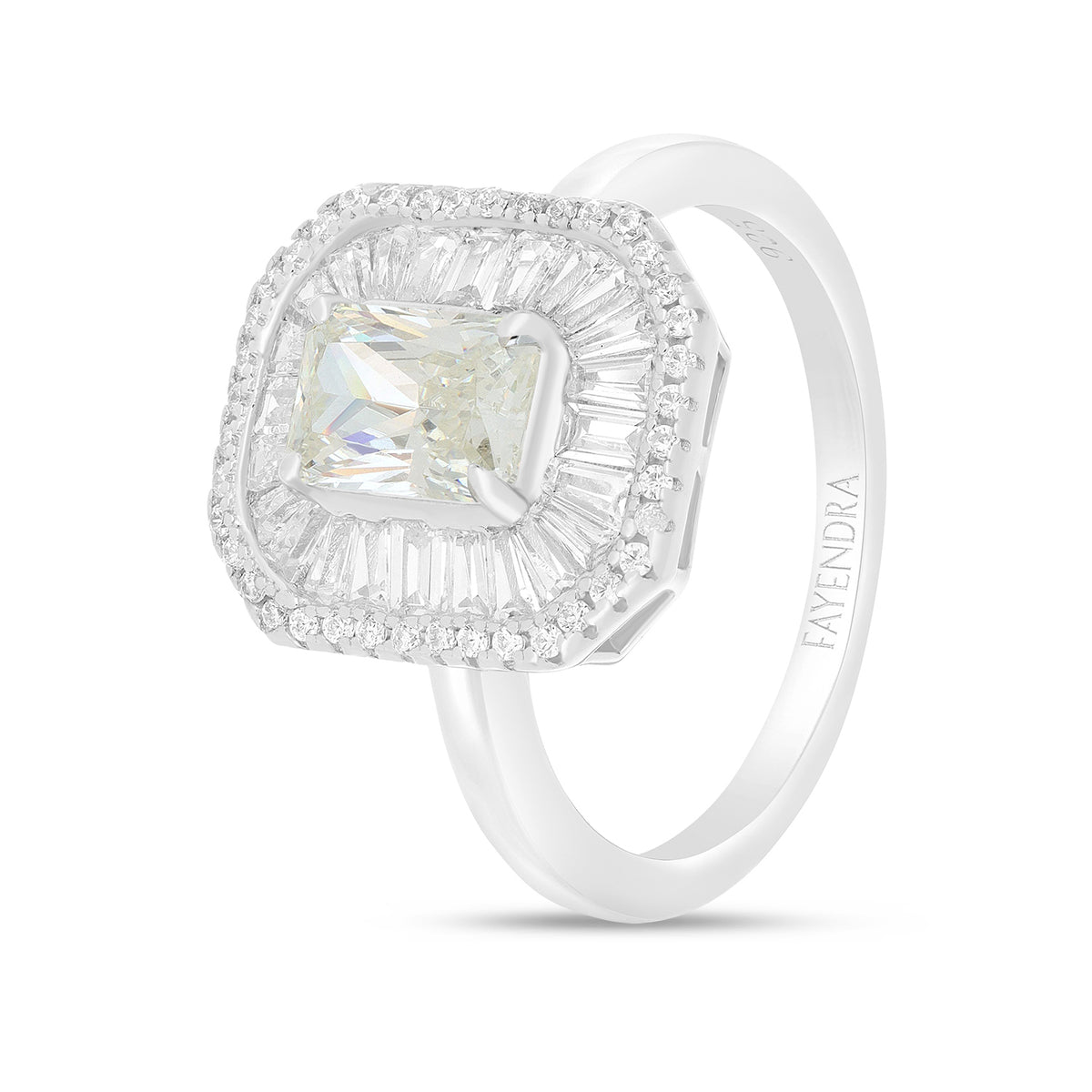 Sterling Silver 925 Ring Rhodium Plated Embedded With Diamond Zircon And White Zircon
