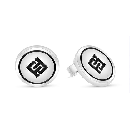 اقراط من الفضة الخالصة عيار 925 مطلية روديوم و اسود (LOGO)