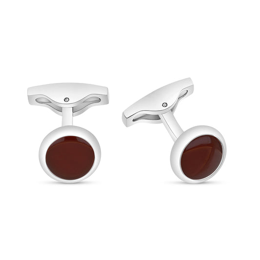 Stainless Steel Cufflink 316L Silver Color Embedded With Red Agate Shiny Steel