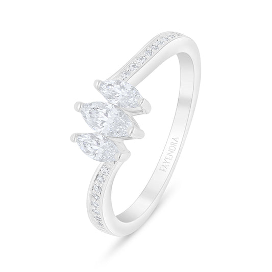 Sterling Silver 925 Ring Rhodium Plated Embedded With White Zircon