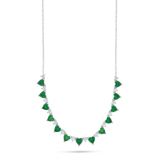 Sterling Silver 925 Necklace Rhodium Plated Embedded With Emerald Zircon And White Zircon