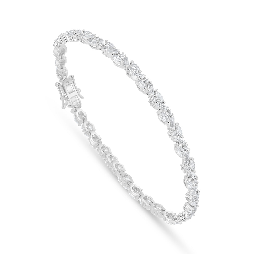 Sterling Silver 925 Bracelet Rhodium Plated Embedded With White Zircon