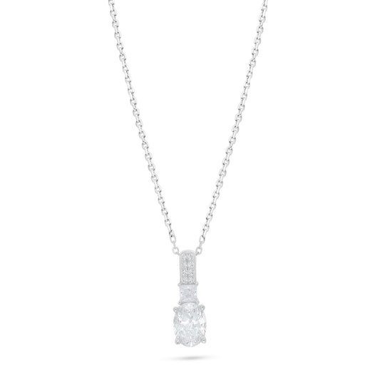 Sterling Silver 925 Necklace Rhodium Plated Embedded With White Zircon