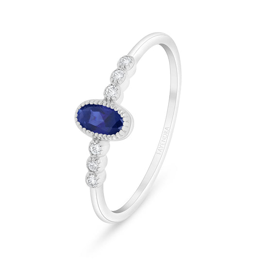 Sterling Silver 925 Ring Rhodium Plated Embedded With Sapphire Corundum And White Zircon