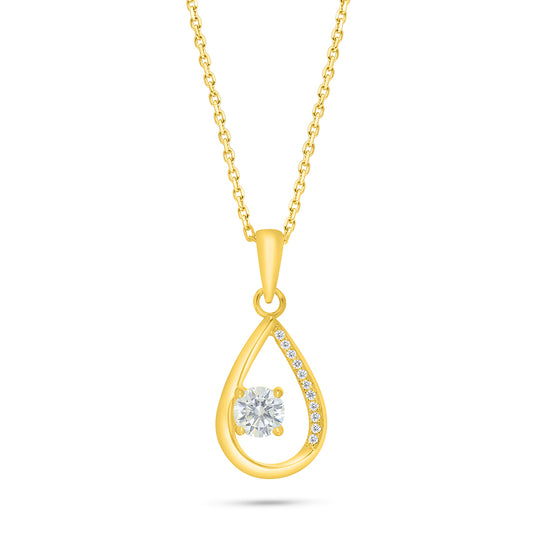 عقد من الفضة الخالصة عيار 925 مطلي ذهبي مرصع بالزركون الكناري الالماسي و فص ابيض