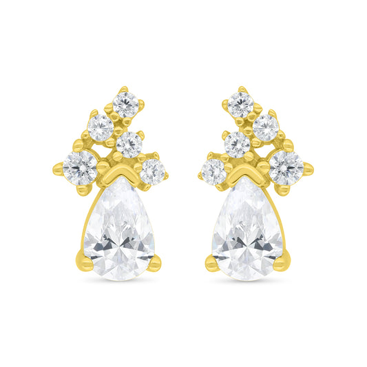 Sterling Silver 925 Earring Gold Plated Embedded With White Zircon