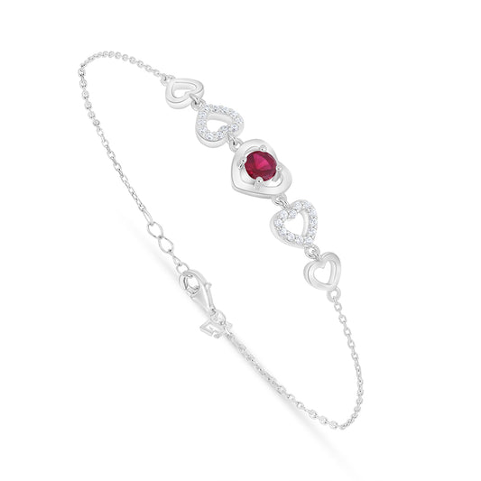 Sterling Silver 925 Bracelet Rhodium Plated Embedded With Ruby Corundum And White Zircon
