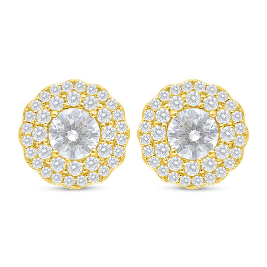 Sterling Silver 925 Earring Golden Plated Embedded With White Zircon
