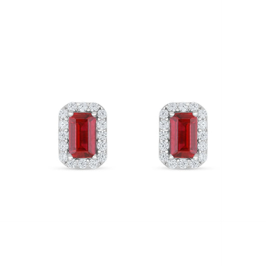 Sterling Silver 925 Earring Rhodium Plated Embedded With Ruby Corundum And White Zircon