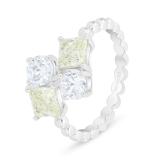 Sterling Silver 925 Ring Rhodium Plated Embedded With Diamond Zircon And White Zircon
