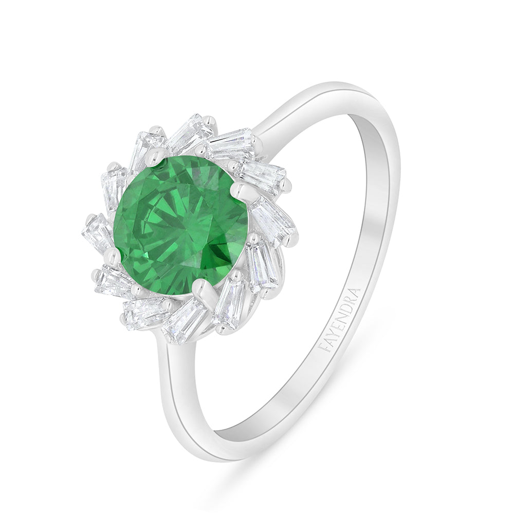 خاتم من الفضة الخالصة عيار 925 مطلي روديوم مرصع زركون زمردي و فص ابيض