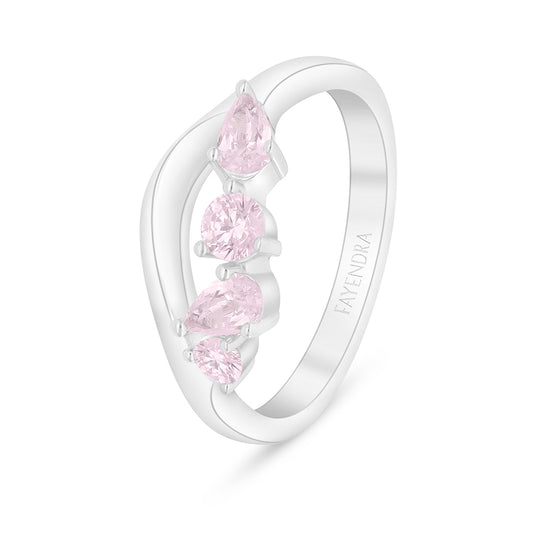 Sterling Silver 925 Ring Rhodium Plated Embedded With Pink Zircon