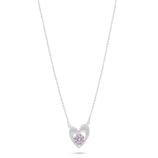 Sterling Silver 925 Necklace Rhodium Plated Embedded With Pink Zircon And White Zircon