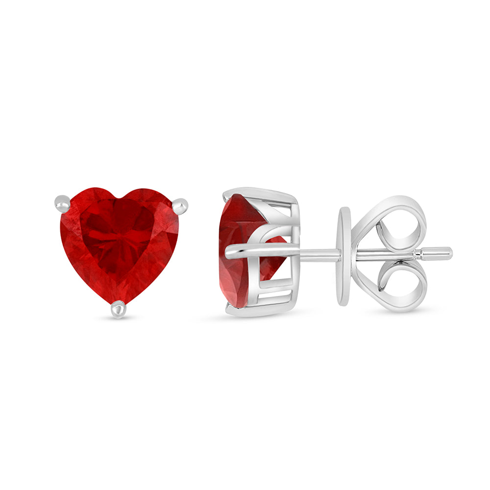 Sterling Silver 925 Earring Rhodium Plated Embedded With Ruby Corundum