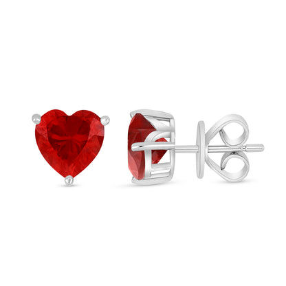 Sterling Silver 925 Earring Rhodium Plated Embedded With Ruby Corundum
