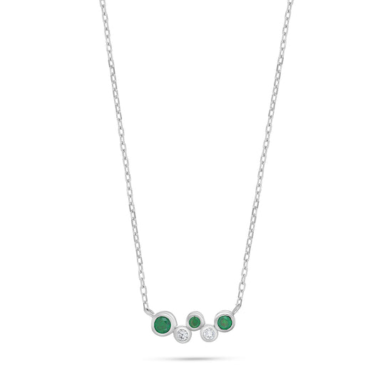 Sterling Silver 925 Necklace Rhodium Plated Embedded With Emerald Zircon And White Zircon