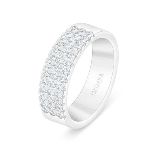 Sterling Silver 925 Ring Rhodium Plated Embedded With White Zircon
