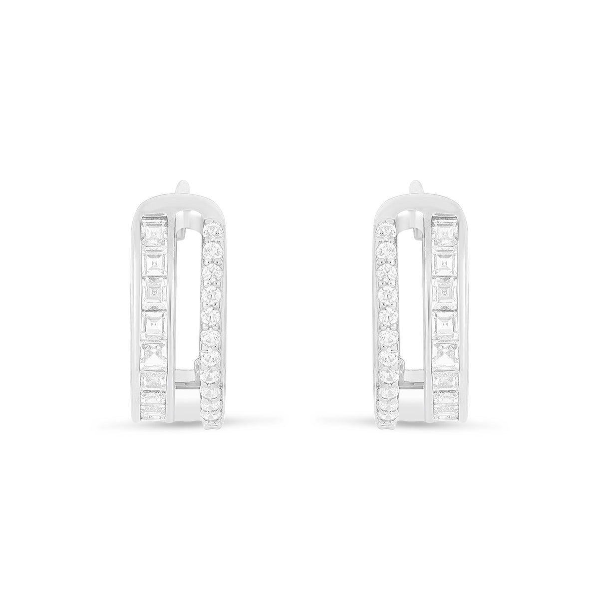 Sterling Silver 925 Earring Rhodium Plated Embedded With White Zircon