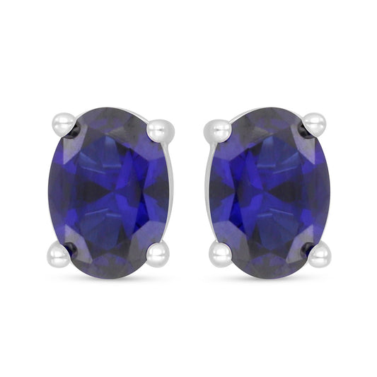 Sterling Silver 925 Earring Rhodium Plated Embedded With Sapphire Corundum