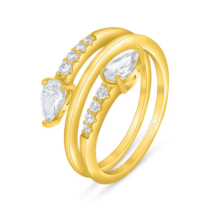 Sterling Silver 925 Ring Golden Plated Embedded With White Zircon