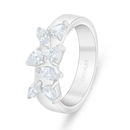 Sterling Silver 925 Ring Rhodium Plated Embedded With White Zircon