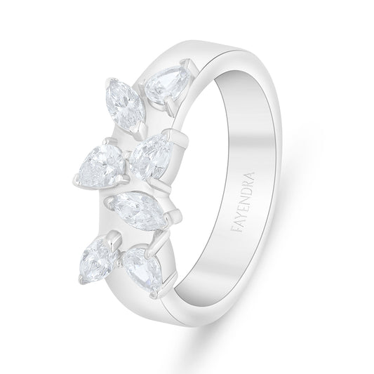 Sterling Silver 925 Ring Rhodium Plated Embedded With White Zircon