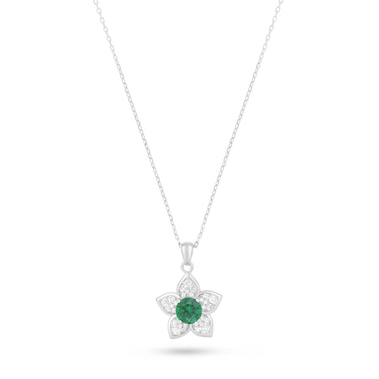 Sterling Silver 925 Necklace Rhodium Plated Embedded With Emerald Zircon And White Zircon