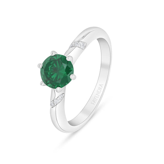 Sterling Silver 925 Ring Rhodium Plated Embedded With Emerald Zircon And White Zircon