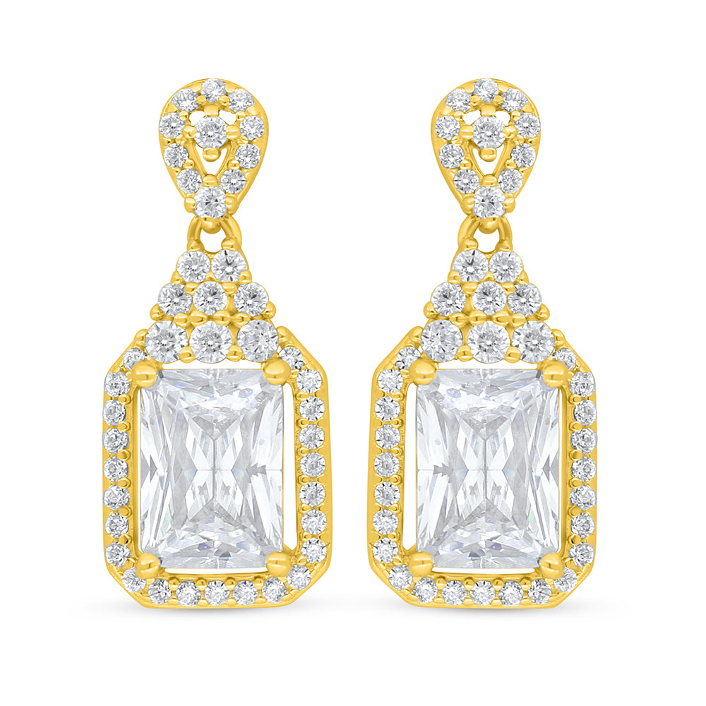 Sterling Silver 925 Earring Golden Plated Embedded With White Zircon
