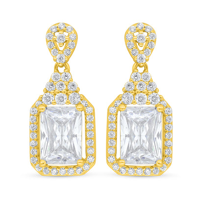 Sterling Silver 925 Earring Golden Plated Embedded With White Zircon