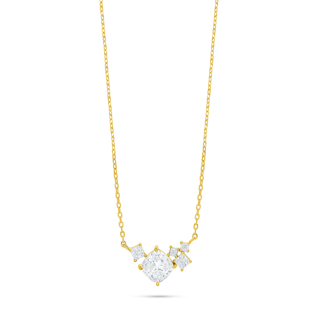 Sterling Silver 925 Necklace Golden Plated Embedded With Diamond Zircon And White Zircon